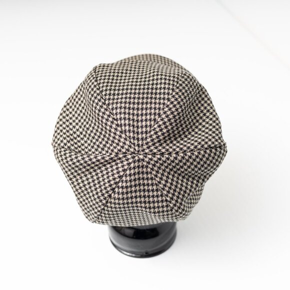 Upcycled Wool Black and Cream Houndstooth Slouchy Newsboy Cap main image 6